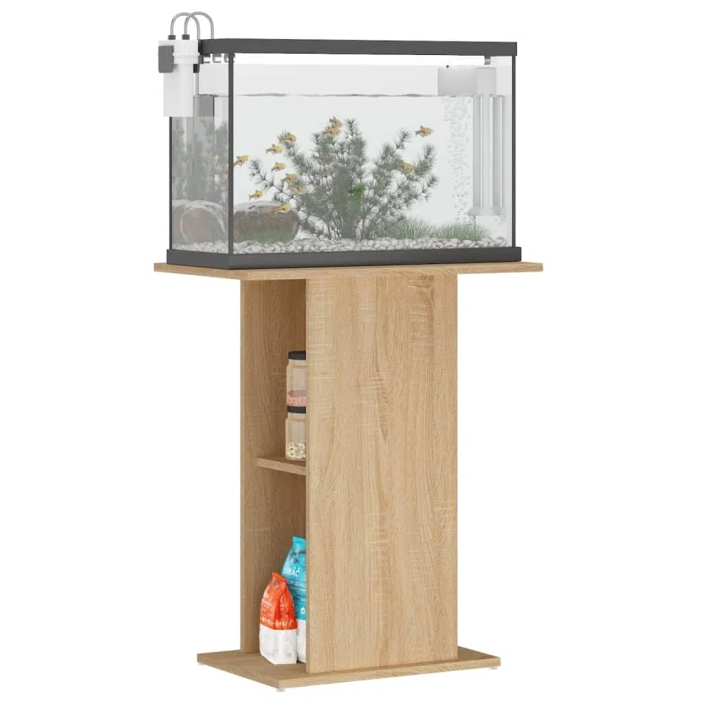 IKAYAA Soporte para Acuario Mueble para Acuario de MDF Soporte para Tanque de Reptiles 60.5 x 36 x 72.5 cm con Gabinete de Almacenamiento para Salón, Oficina, Recepción, Roble Sonoma