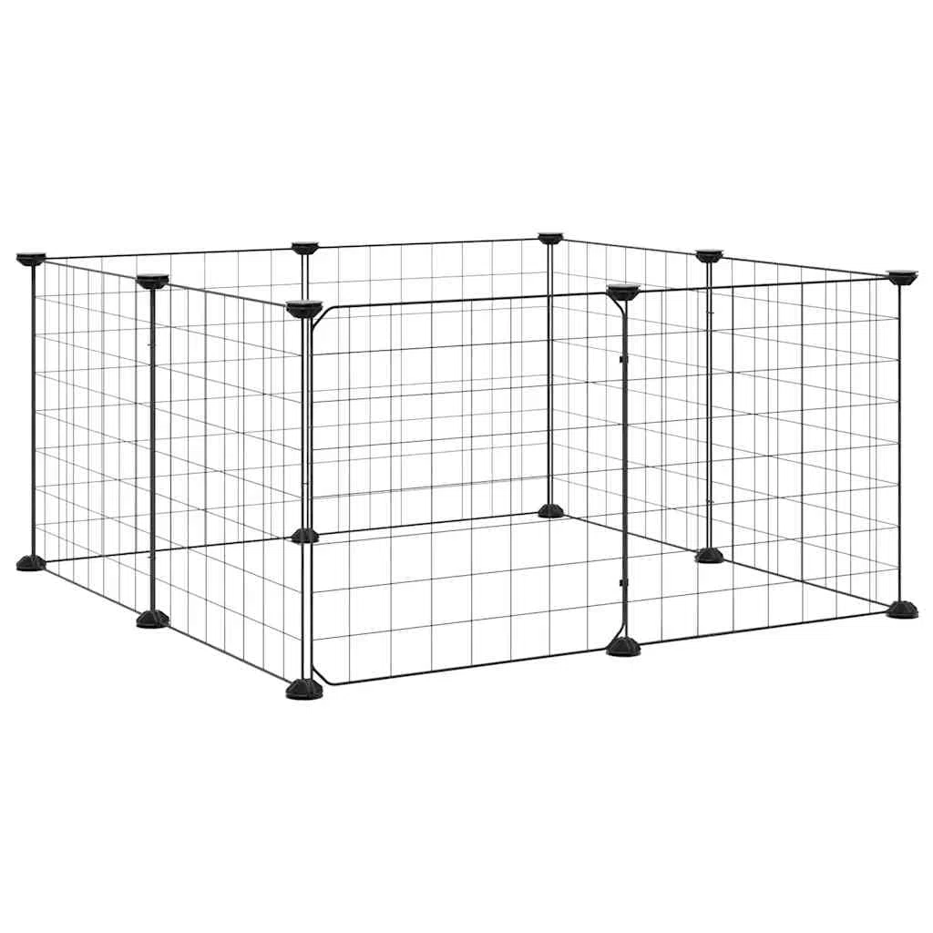 Jaula para mascotas de 8 paneles con puerta negra, acero recubierto de polvo, placas de 35 x 35 cm, 8 paneles, versátil como recinto para animales pequeños, caño y refugio para roedores