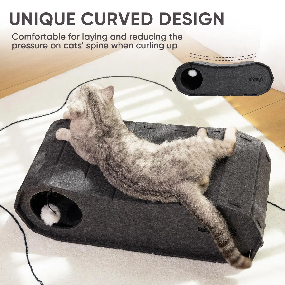 NATUYA Casa para gatos de fieltro, cueva para gatos, de fieltro estable, fácil de limpiar, plegable (70 x 29 x 24 cm, gris)
