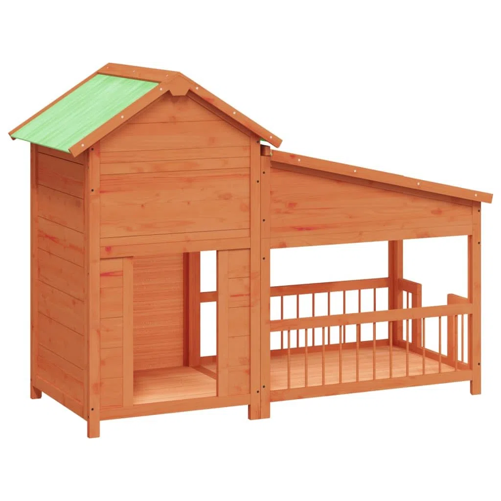 Festnight Caseta para Perros de Madera 143x60,5x109 cm Casa para Mascotas Refugio para Perros con Techo Asfáltico Impermeable Perrera Madera Balcón para Interior Exterior Natural