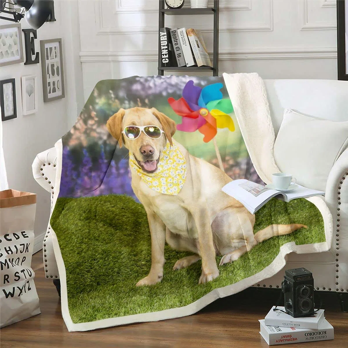 Manta Sherpa para perro, linda manta de forro polar para mascotas, para niños, niñas, perros con gafas, manta de felpa de animales, manta mullida para sofá cama, tamaño Queen, 90 x 90 pulgadas