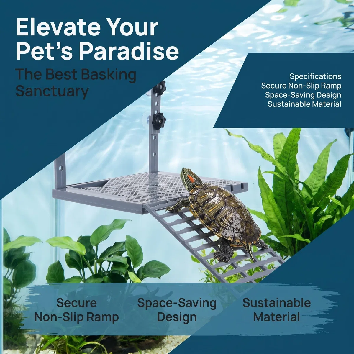 Kisangel Plataforma Flotante para Que Las Tortugas tomen el Sol con rampa para acuarios, Plataforma de plástico para Reptiles con Ganchos para Accesorios de terrarios de Tortugas