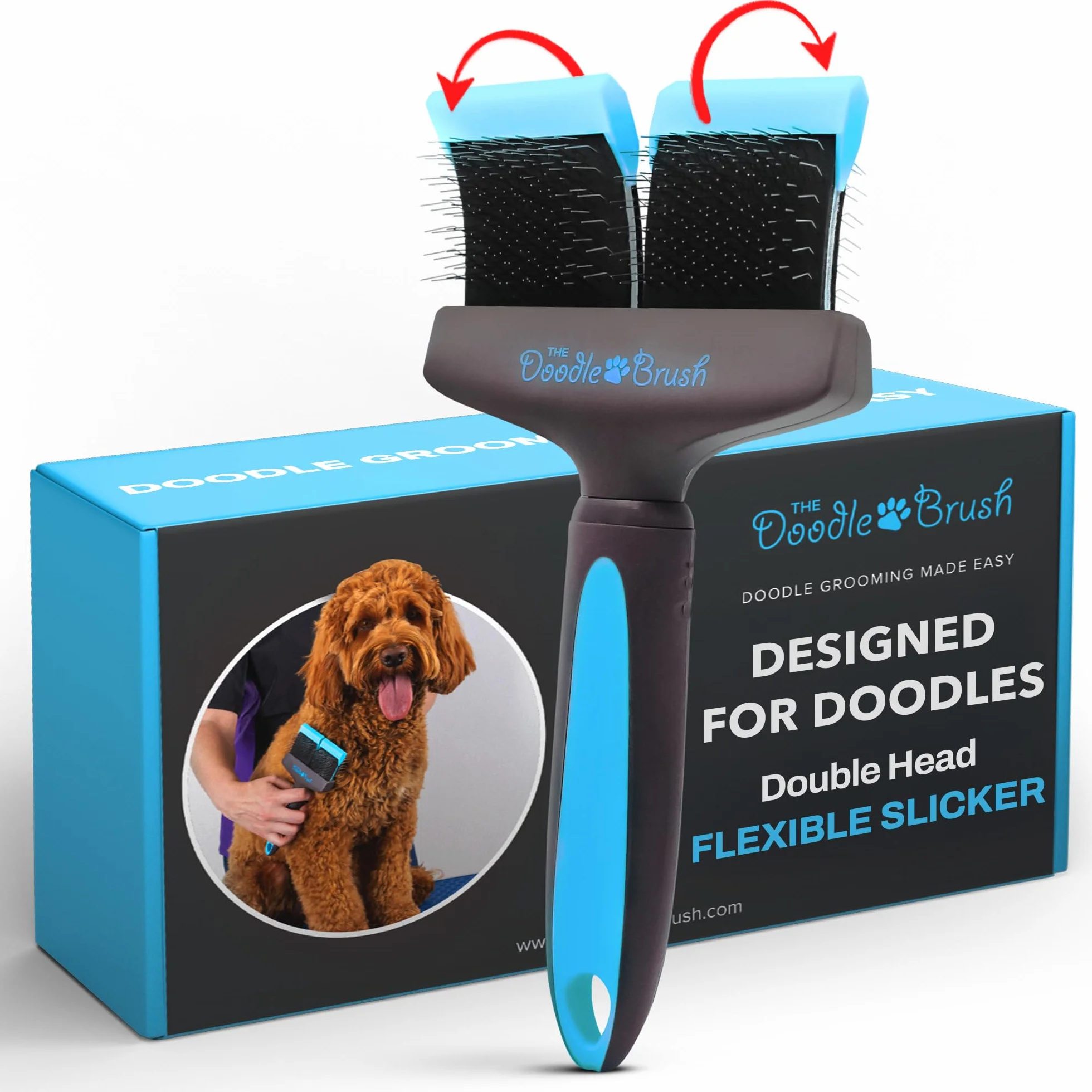 The Doodle Brush Cepillo Para Perros Doodles Con Un Doble Cabezal Goldendoodles, Labradoodle y Bernedoodle, Desenreda Pelo Largo y Rizado Kit De Aseo Para Perros Cepillo Alisador Para Erros