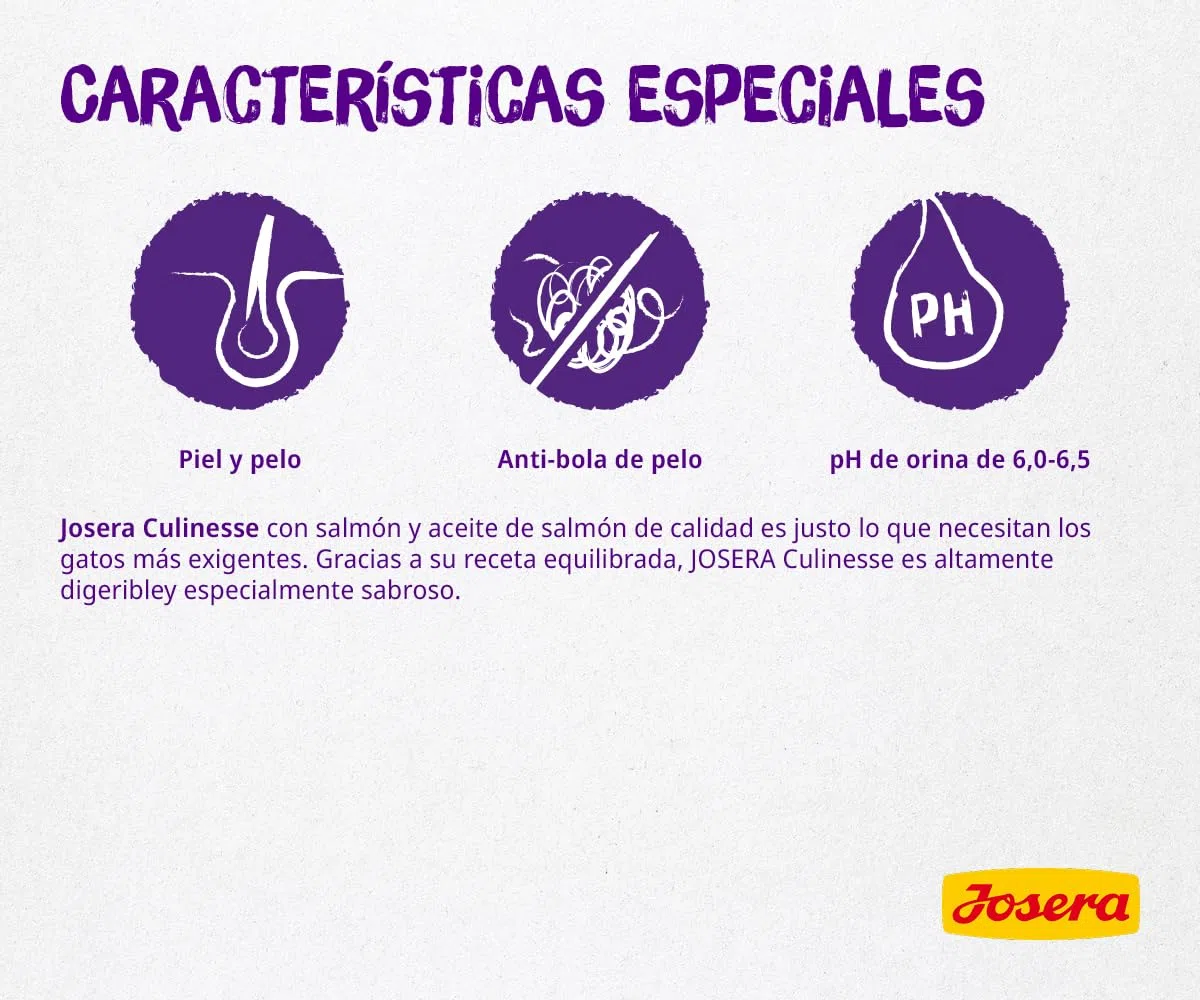 JOSERA Culinesse (1 x 10 kg) | Adultos | Pienso seco Gatos Adultos exigentes | Salmón y Aves | Fácil de digerir | Contenido moderado en Grasas | Sin Trigo | Pack 1