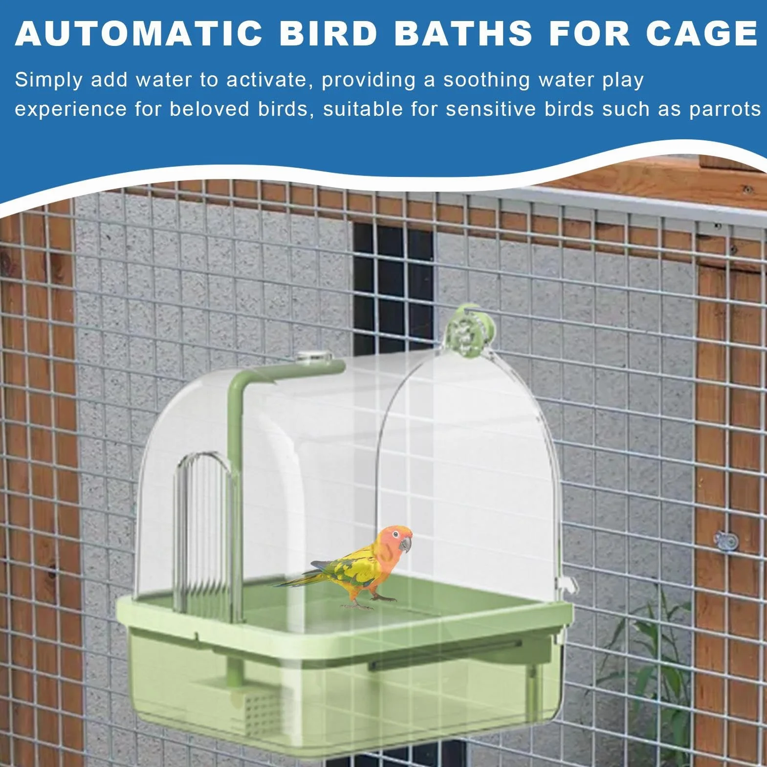 Bañera para Jaulas de Aves Soporte Automático Antimordiscos para Bañera | Baño Interior de Aves Pequeñas Para Exterior, Aviario, Cría, Exposición, Jaula, Jardín, Hogar, Transportín, Balcón