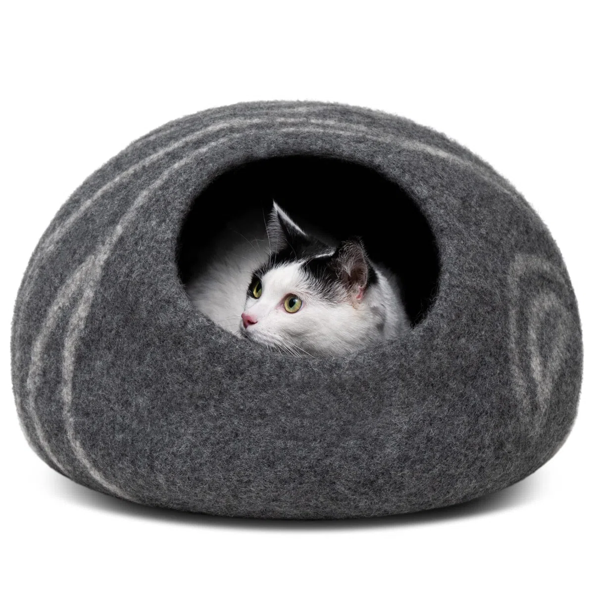 MEOWFIA Cueva de Cama para Gatos de Fieltro Premium - Cama Hecha a Mano 100% Lana Merino para Gatos y Gatitos (Tonos Oscuros) (Grande, ónix de Medianoche)
