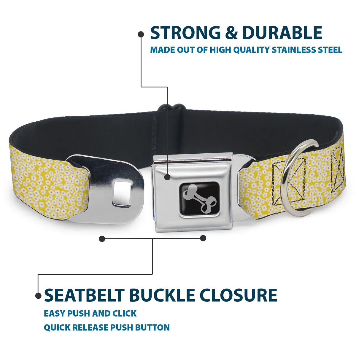 Buckle-Down DC-W33007-WS - Cinturón de Seguridad para Perro, tamaño pequeño, diseño Floral, Color Amarillo, Blanco y marrón