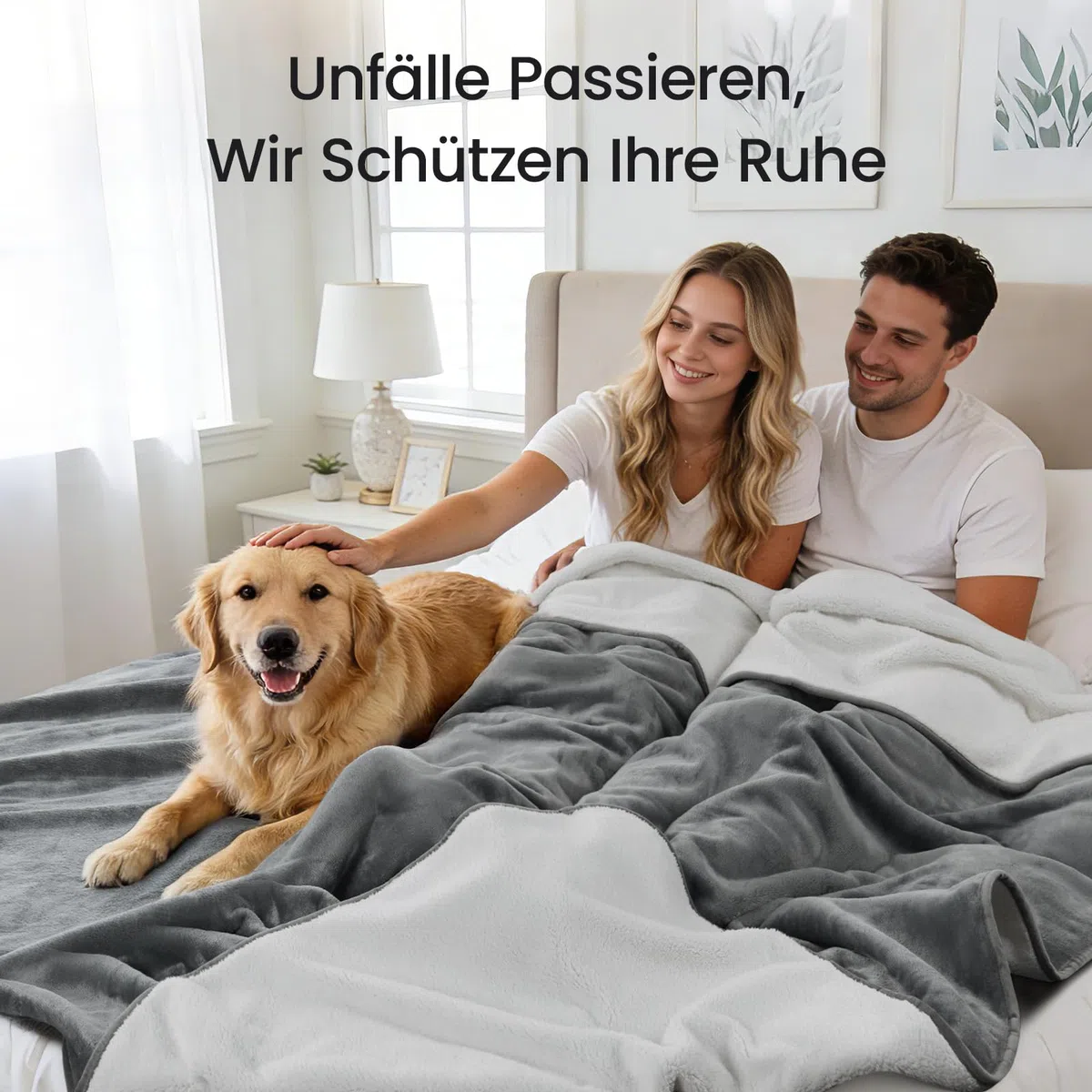 PICK FOR LIFE Manta impermeable para el amor, manta reversible de franela Sherpa para perros, manta de viaje al aire libre para cama, sofá, asiento de coche, gris/beige, 152 x 203 cm