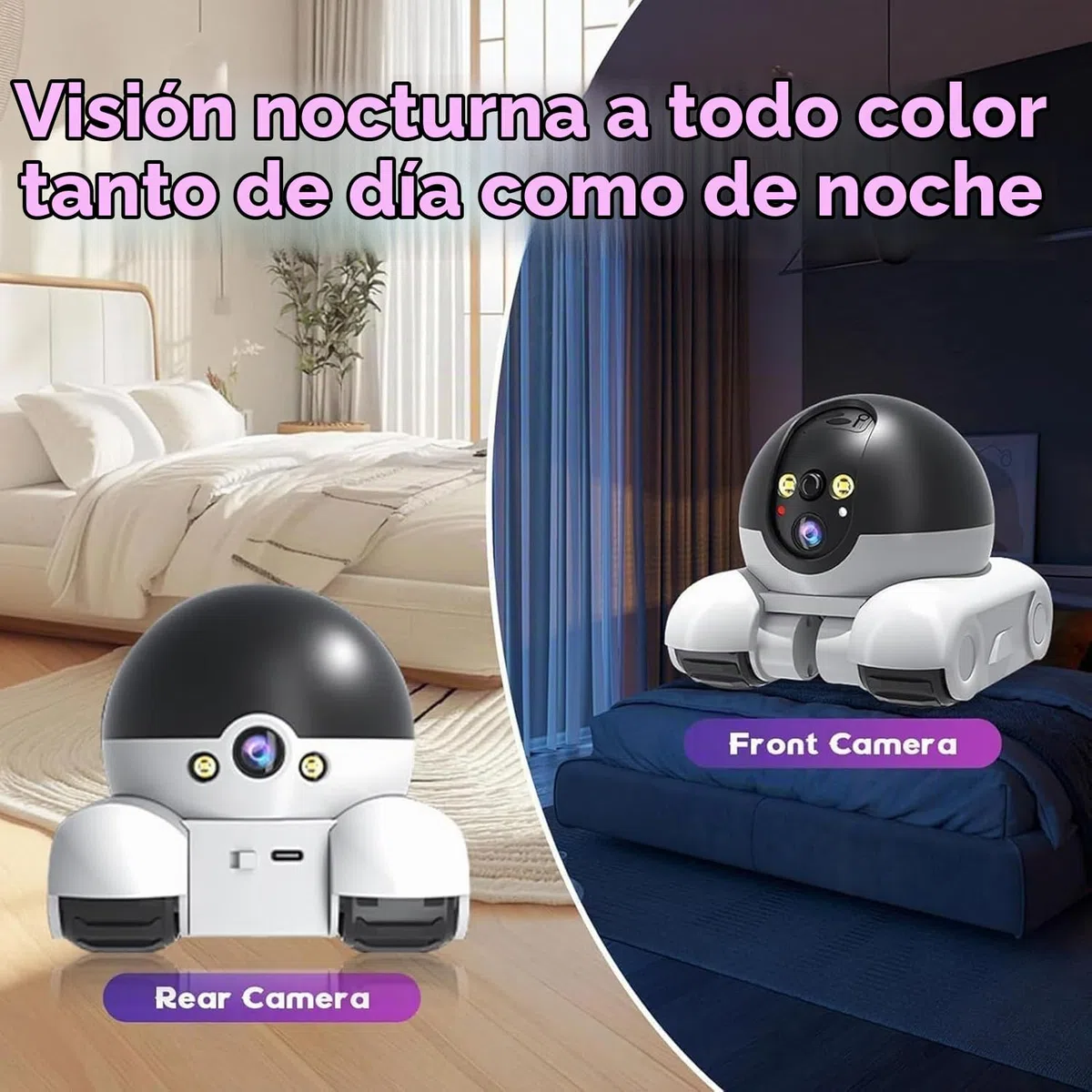 Robot de Cámara de Mascotas, Cámara de Seguridad Robot Wi-Fi Camera con Ruedas 1080P Doble Lens Control Remoto en Hogar Trabajo Mascotas, 64G Tarjeta Incluido