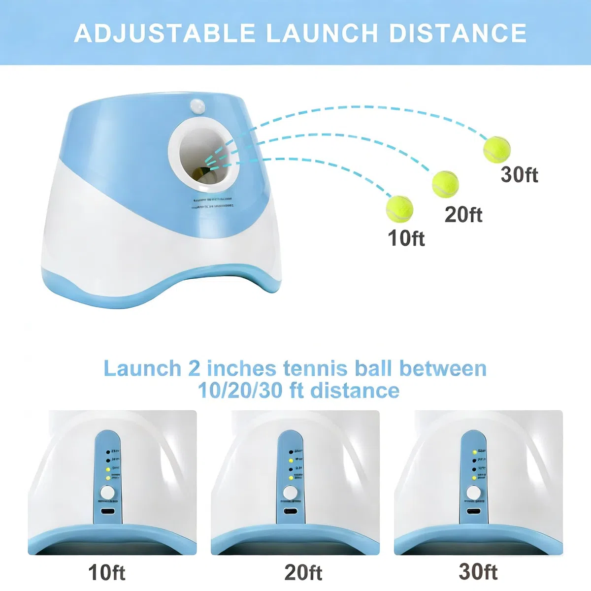 Lanzador de pelotas para perros con 12 pelotas de tenis, lanzador automático de pelotas de perro para interiores y exteriores, 3 distancias ajustables de 10 a 30 pies, máquina interactiva de