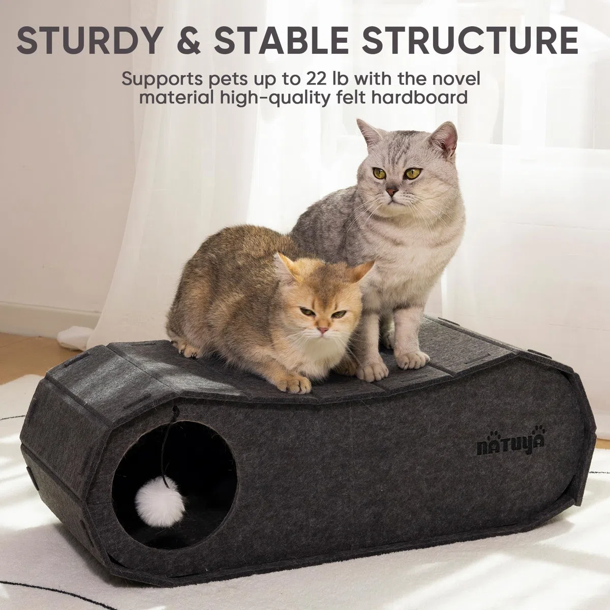 NATUYA Casa para gatos de fieltro, cueva para gatos, de fieltro estable, fácil de limpiar, plegable (70 x 29 x 24 cm, gris)