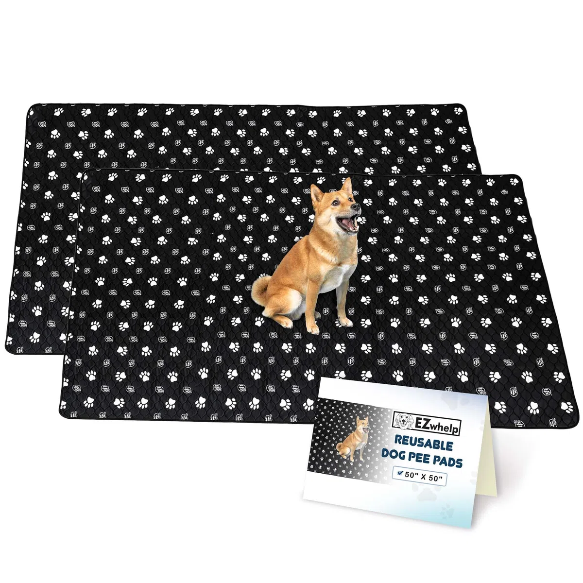 EZwhelp Almohadillas reutilizables para orina de perro, lavables e impermeables para entrenamiento de orinal de perros o almohadillas de parto, 50 x 50 pulgadas, paquete de 2