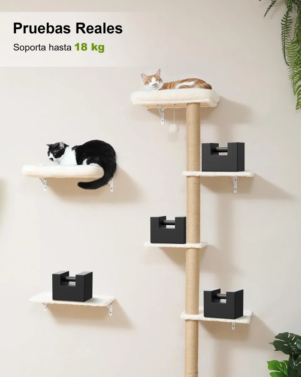 FUKUMARU Rocódromo para Gatos, 178 cm de Altura, Robusto Conjunto 3 en 1 de Madera Maciza Multicapa, con rascador y 2 estantes de Pared, Pared para trepar Que Ahorra Espacio, Beige