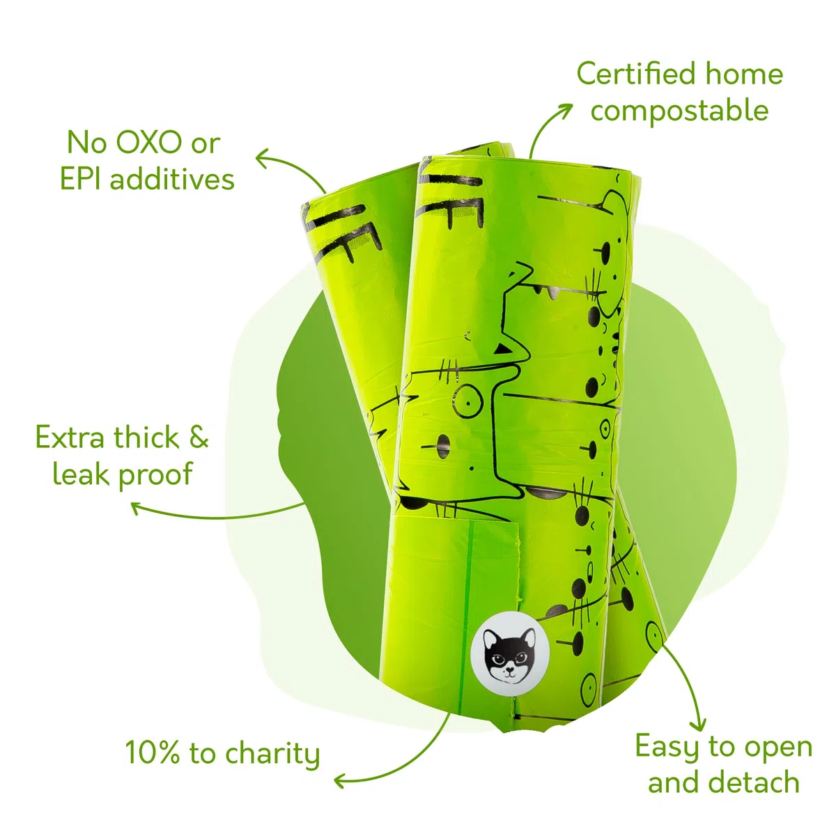 Certified Home - Bolsas de arena compostables para gatos para excrementos de perros grandes, 10% a caridad, bolsas compostables a base de almidón de maíz + bolsas de basura para arena de gatos (90