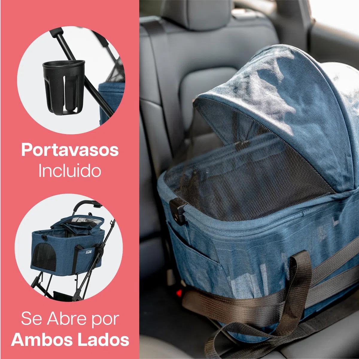Innopet 2 en 1 carrito compacto - Cochecito plegable con transportín desmontable y asiento de coche, para perros y gatos hasta 20kg, con cesta y portavasos