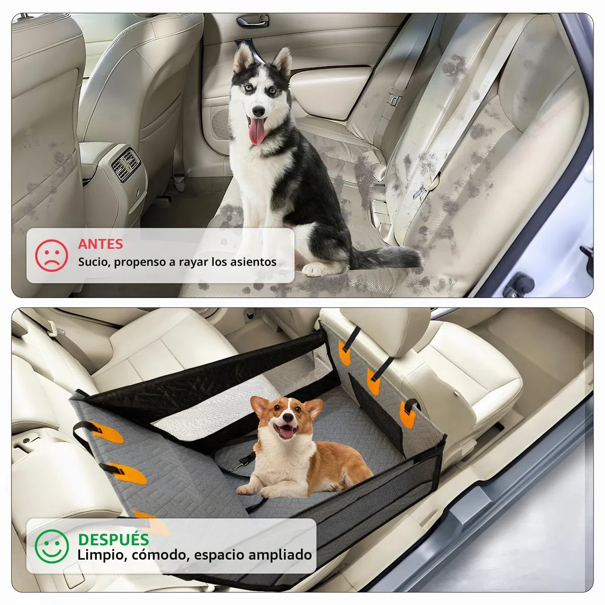 LIROPAU Asiento de coche extra estable para perros de tamaño mediano y grande, resistente a los arañazos con 3 correas de sujeción