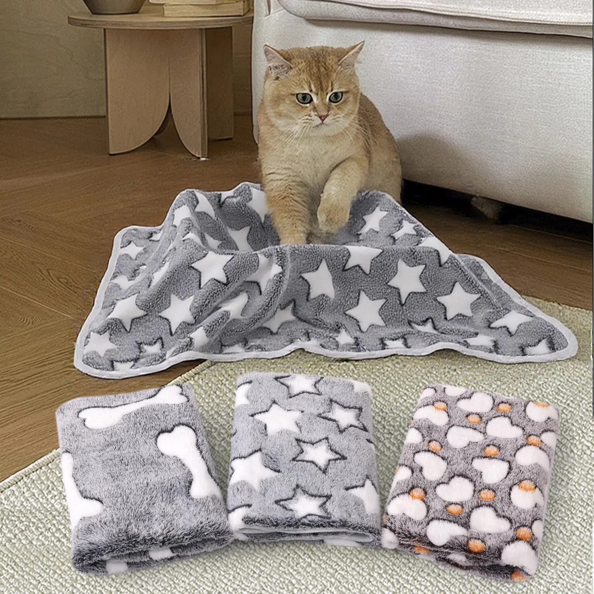 Paquete de 3 mantas para gatos y perros, manta de franela de forro polar suave y cálida para mascotas, gran manta para dormir para cachorros, gatos, perros pequeños, medianos y grandes, linda estrella
