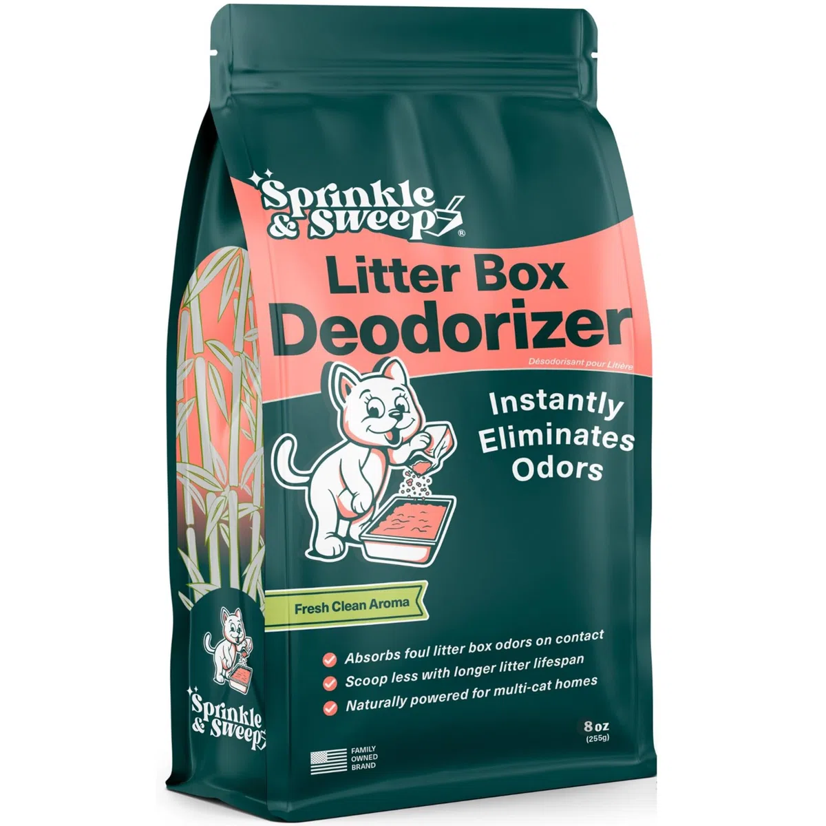 Sprinkle & Sweep Desodorante de caja de arena – Desodorante de arena para gatos no tóxico y seguro para gatitos – Desodorizador de arena elimina instantáneamente los olores sucios de arena y orina,