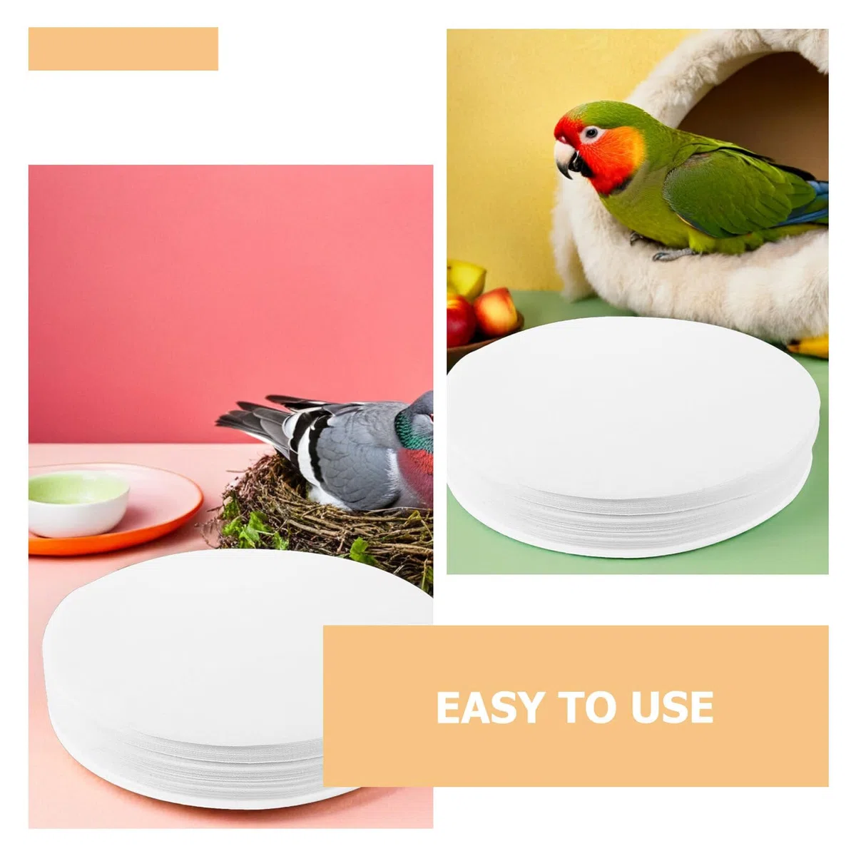 Gatuida 100 Piezas Revestimiento Absorbente para Jaulas de Pájaros Loros 34x34 Cm, Forro Desechable y Antihumedad para Bandeja, Accesorio Higiene Mascotas Interior
