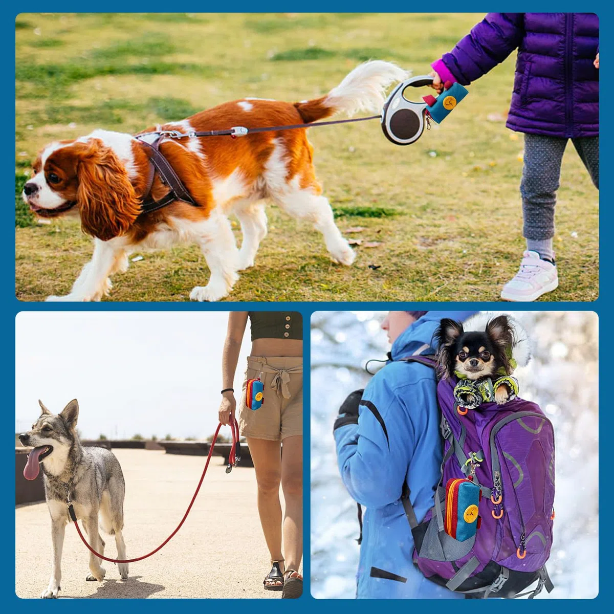 Soporte para bolsas de excrementos de perro, bolsa con cremallera, dispensador portátil de bolsas para excrementos de perro con 1 clip de metal, soporte de lona a juego para bolsas de basura