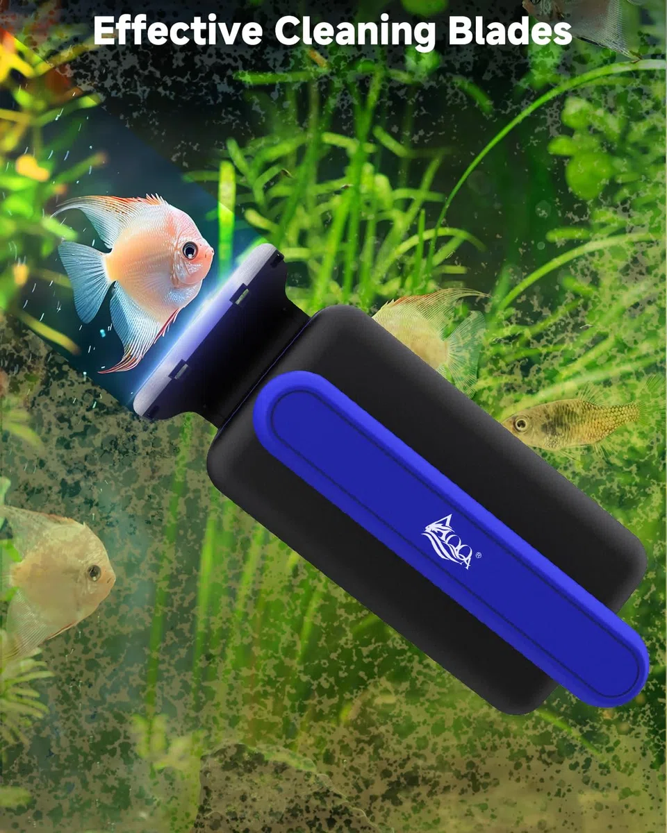 AQQA Limpiador magnético de vidrio para acuarios, raspador de algas de doble hoja, limpiador de vidrio, cepillo magnético flotante de doble cara para acuario de vidrio de 0.4 a 1.0 pulgadas de grosor