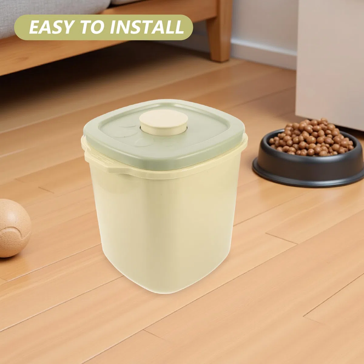 Contenedor Hermético para Almacenar Alimentos para Mascotas Balde Grande de Plástico Amarillo y Verde Tapa Sellada contra Humedad Adecuado para Comida Seca de Perros y Gatos