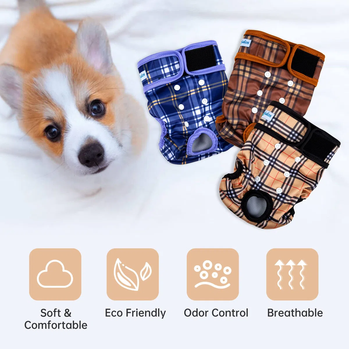 Leekalos Pañales reutilizables y lavables para perros hembra (paquete de 3) - Pañales para perras altamente absorbentes - Pañales de tamaño ajustable para cachorros para bragas de período de perro