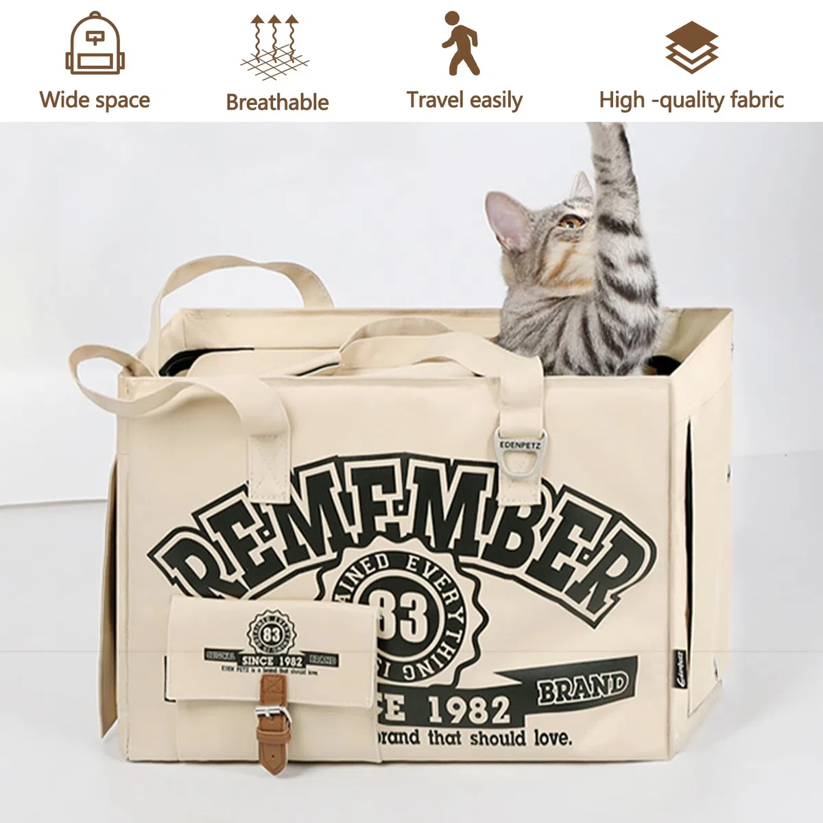 Galatée Bolsa para Mascotas, Bolsa Plegable para Perros Aprobada por Aerolíneas, Bolsa para Gatos con Apertura Superior, Bolsa De Viaje para Mascotas para Gatos y Perros Pequeños(Caqui Azul)