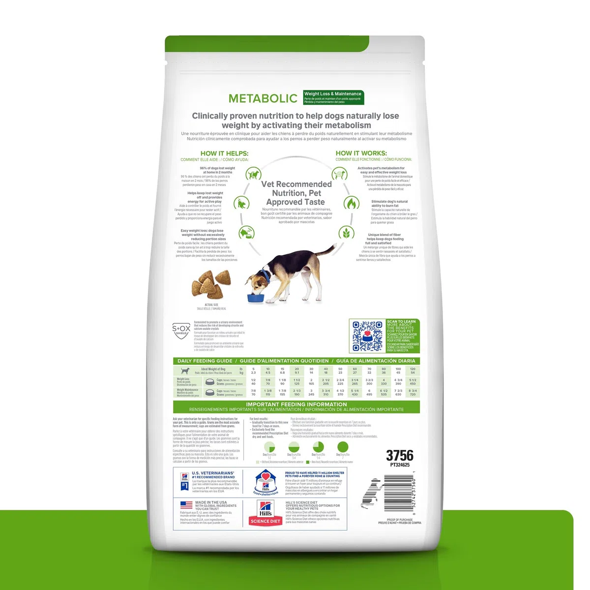 Hill's Prescription Diet Alimento seco para perros con fórmula de arroz y cordero metabólico para control de peso, dieta veterinaria, bolsa de 18 libras