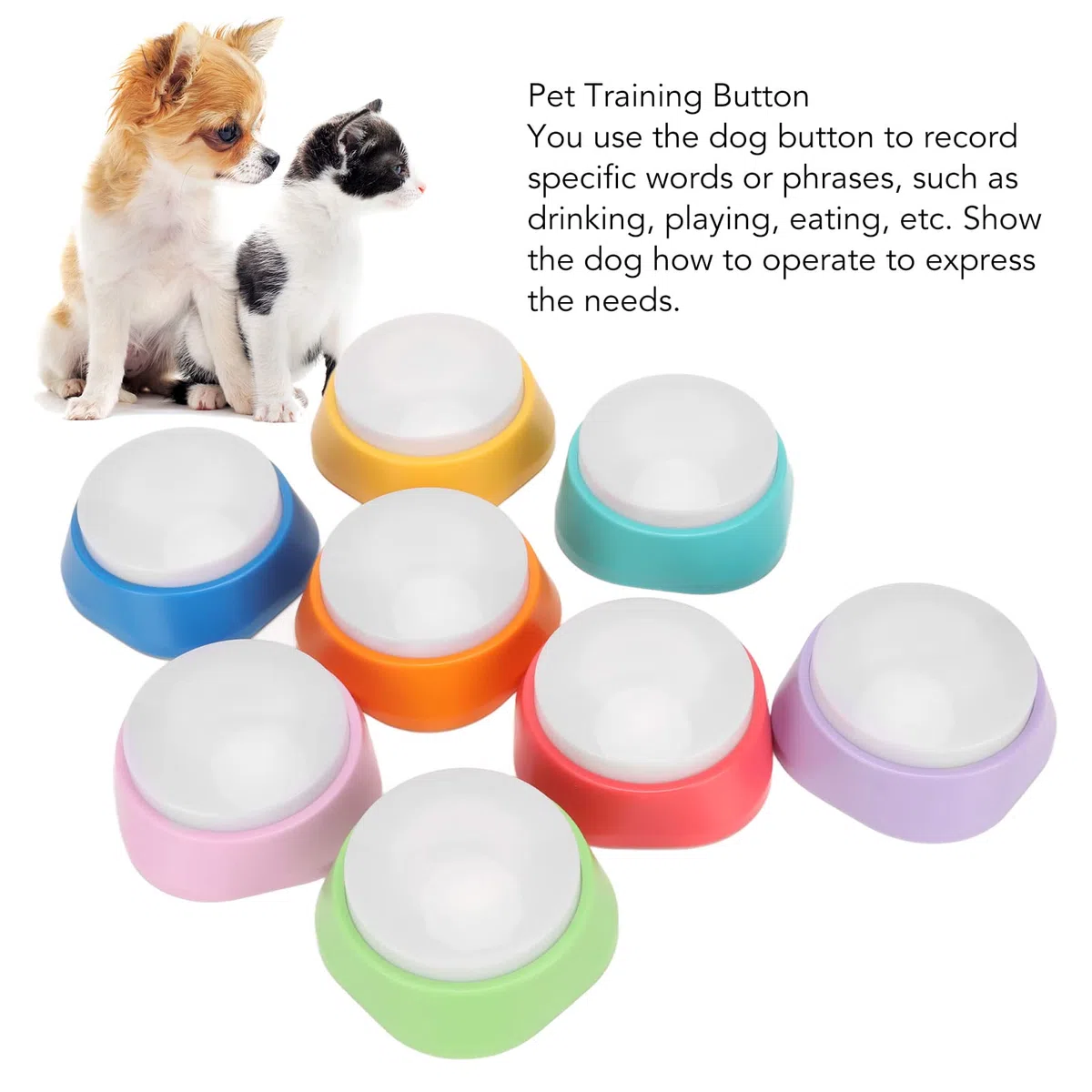 Tecla de Sonido Grabable 8 Piezas Tecla Parlante para Mascotas Tecla de Grabación de Voz 30 Segundos Personalizar Sonido Claro para Gatos Perros Comunicación de Entrenamiento
