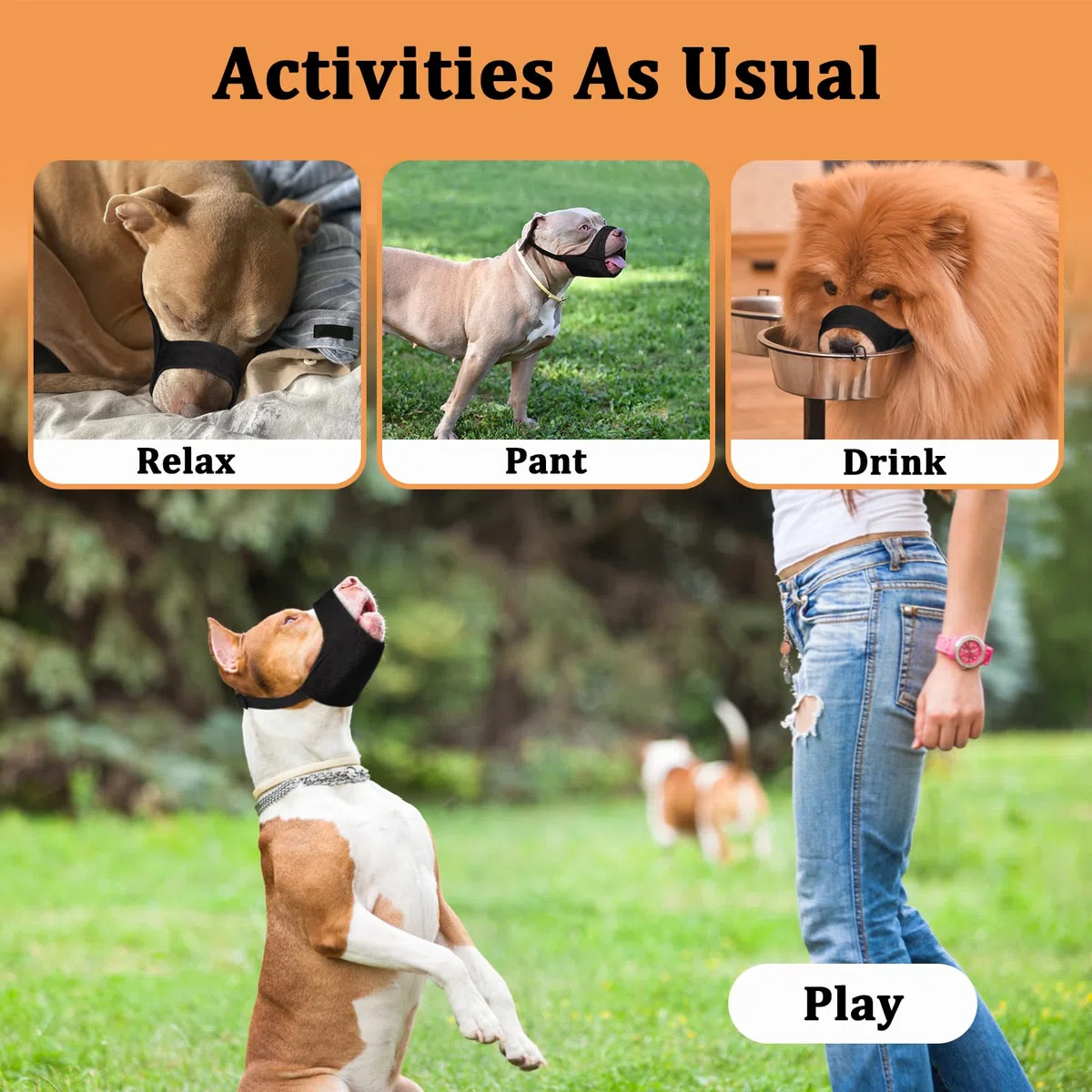 Mayerzon Bozal Pitbull, bozal suave para American Bully Bulldog Boxers Rottweilers, bozal masticable antiladridos para aseo, bozal de tela para perros medianos y grandes