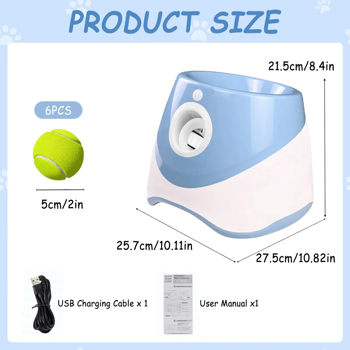 HAMON Lanzador de bolas automático para perros, máquina de lanzamiento de bolas para perros con 6 pelotas de tenis, máquina interactiva para perros pequeños y medianos, distancia de lanzamiento entre