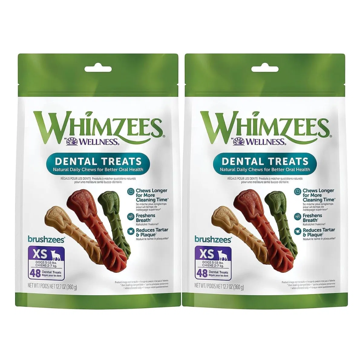 WHIMZEES X-Small Toothbrush Natural Healthy Daily Dental Dog Treats - 2 Pack