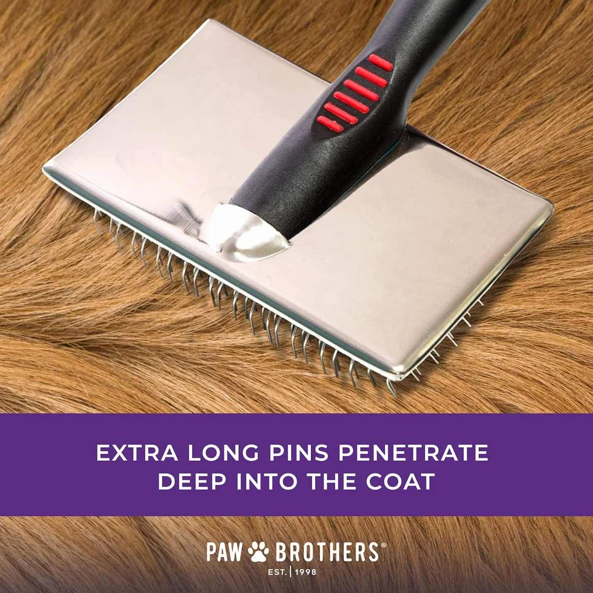 Paw Brothers - Cepillo plano extra largo para perros, grado profesional, elimina el pelo suelto y los enredos, más que los enredos, elimina la capa inferior, cepillo de aseo para perros, mango