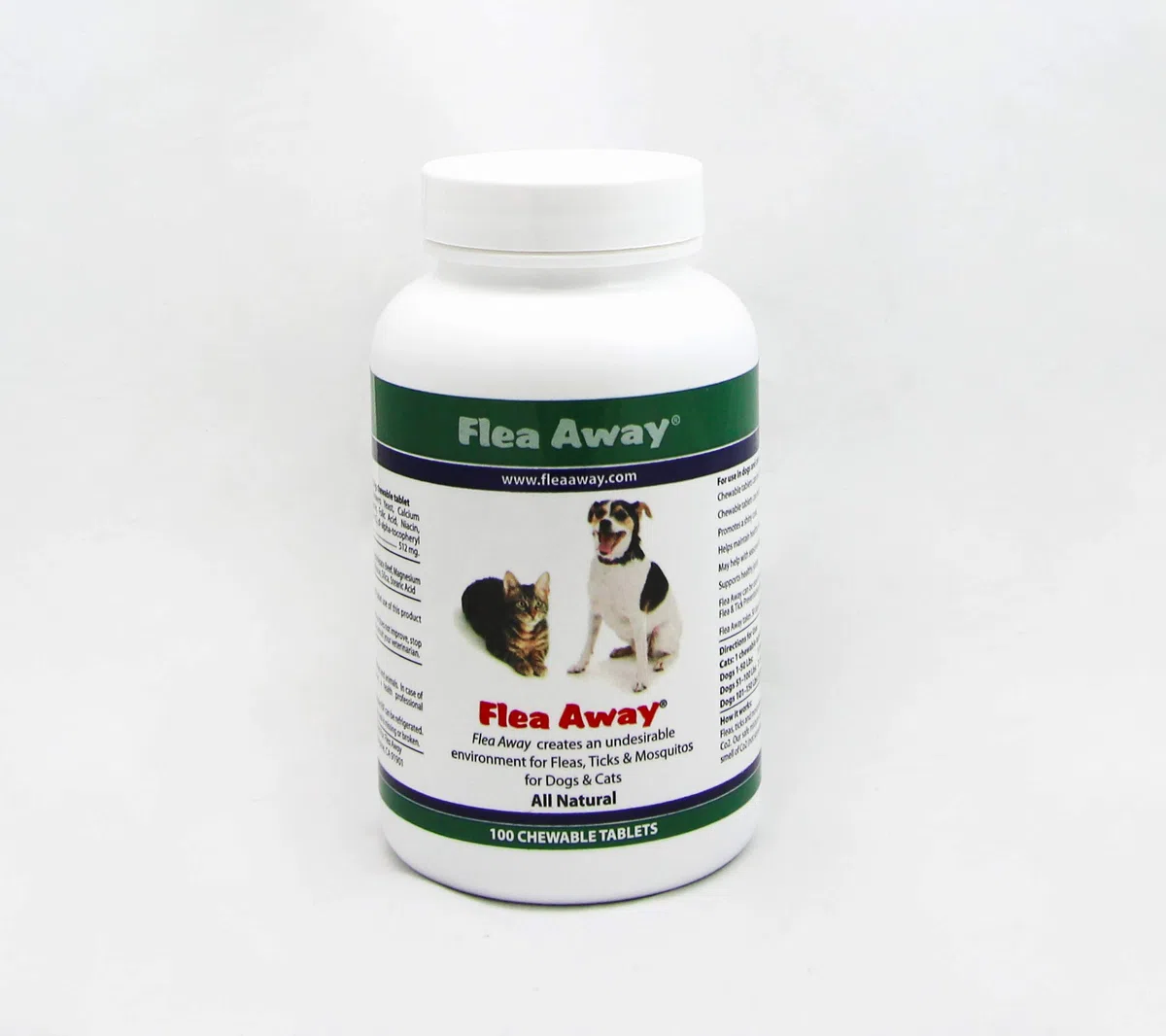 Flea Away Repelente de pulgas, garrapatas y Mosquitos Natural para Perros y Gatos, 100 tabletas masticables, Individual