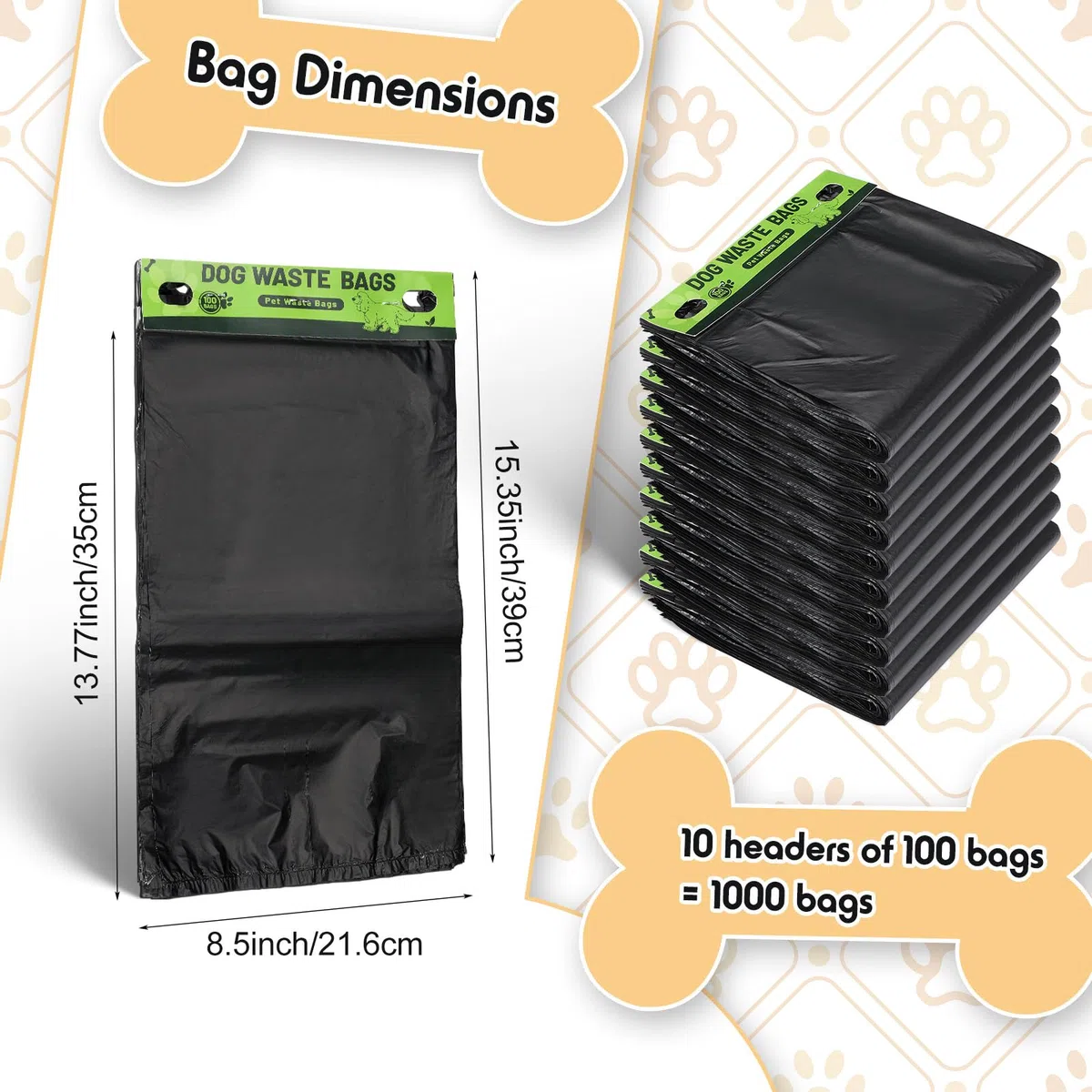 Ireer 1000 bolsas de cabeza a granel para perros y mascotas, bolsas a prueba de fugas, bolsas fáciles de tirar para excrementos de perros, estación de residuos de perros, dispensador de agujeros para