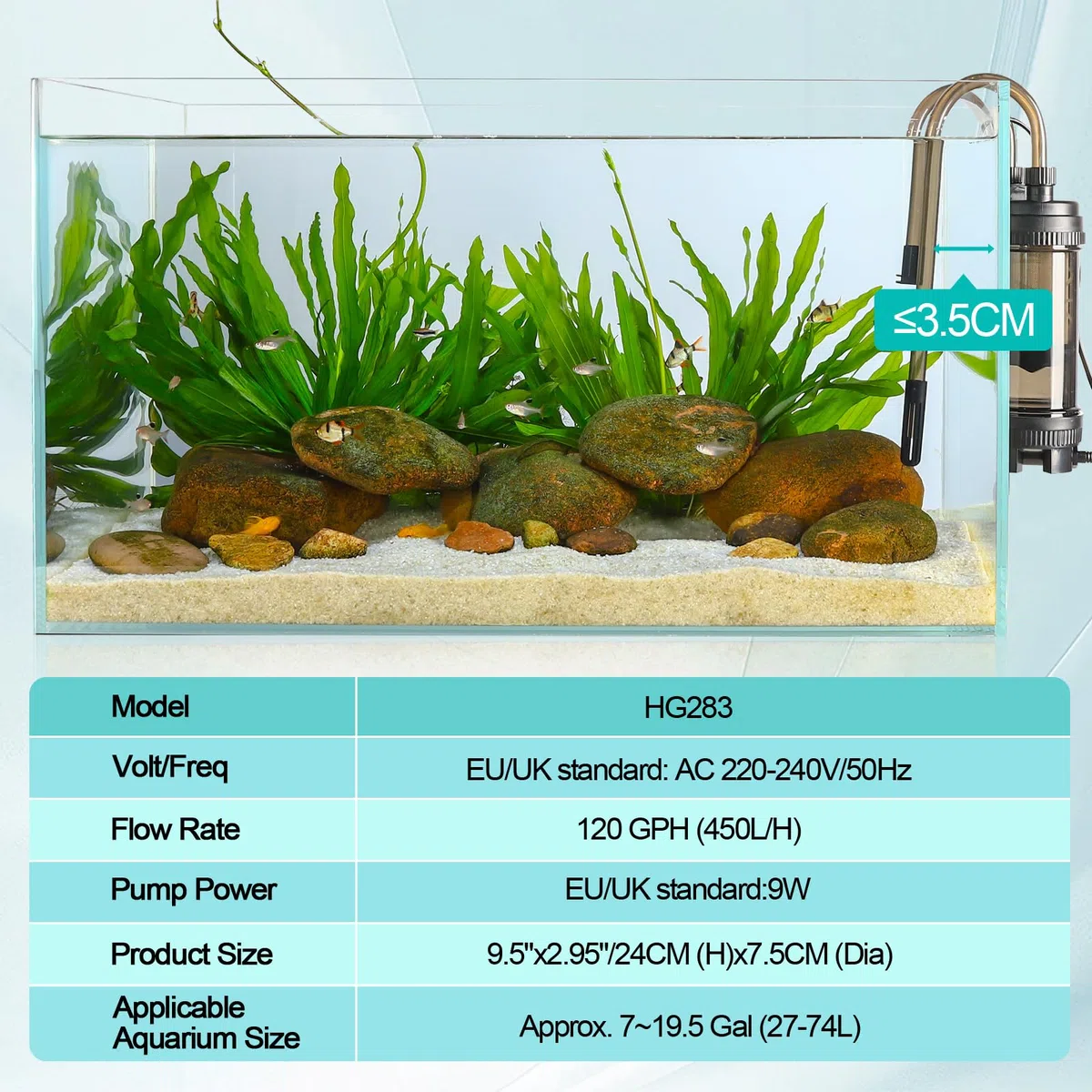 hygger Filtro externo para acuario de 9 W, filtro de agua de doble flujo, 450 l/h, para colgar en el acuario, para recogida de peceras de 27 a 74 L, descarga de residuos para agua dulce y salada
