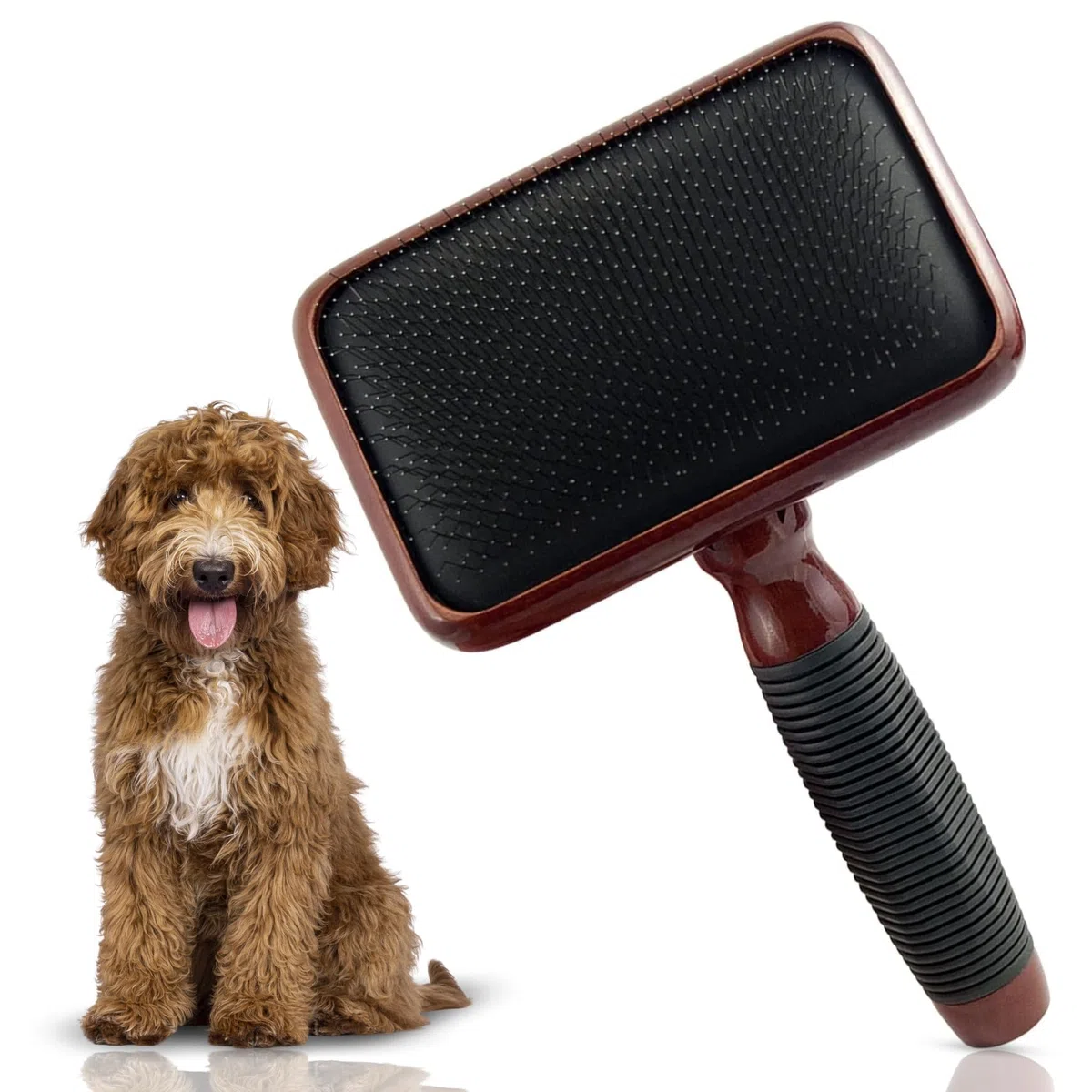 Kenchii Cepillo de aseo para mascotas para perros y gatos | Cepillo para perros y gatos para desprendimiento | Madera maciza, agarre antideslizante y cepillo para pelaje inferior para mascotas de pelo