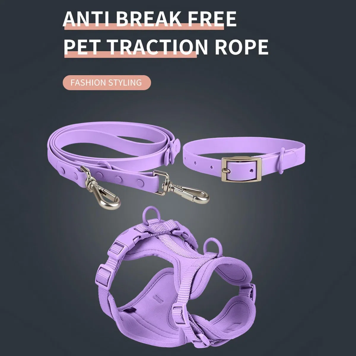 Juego de correas para perros | Juego de arnés para perros | Juego de correas para perros sin tirones con hebillas ajustables para cachorros con soporte para bolsas de excrementos