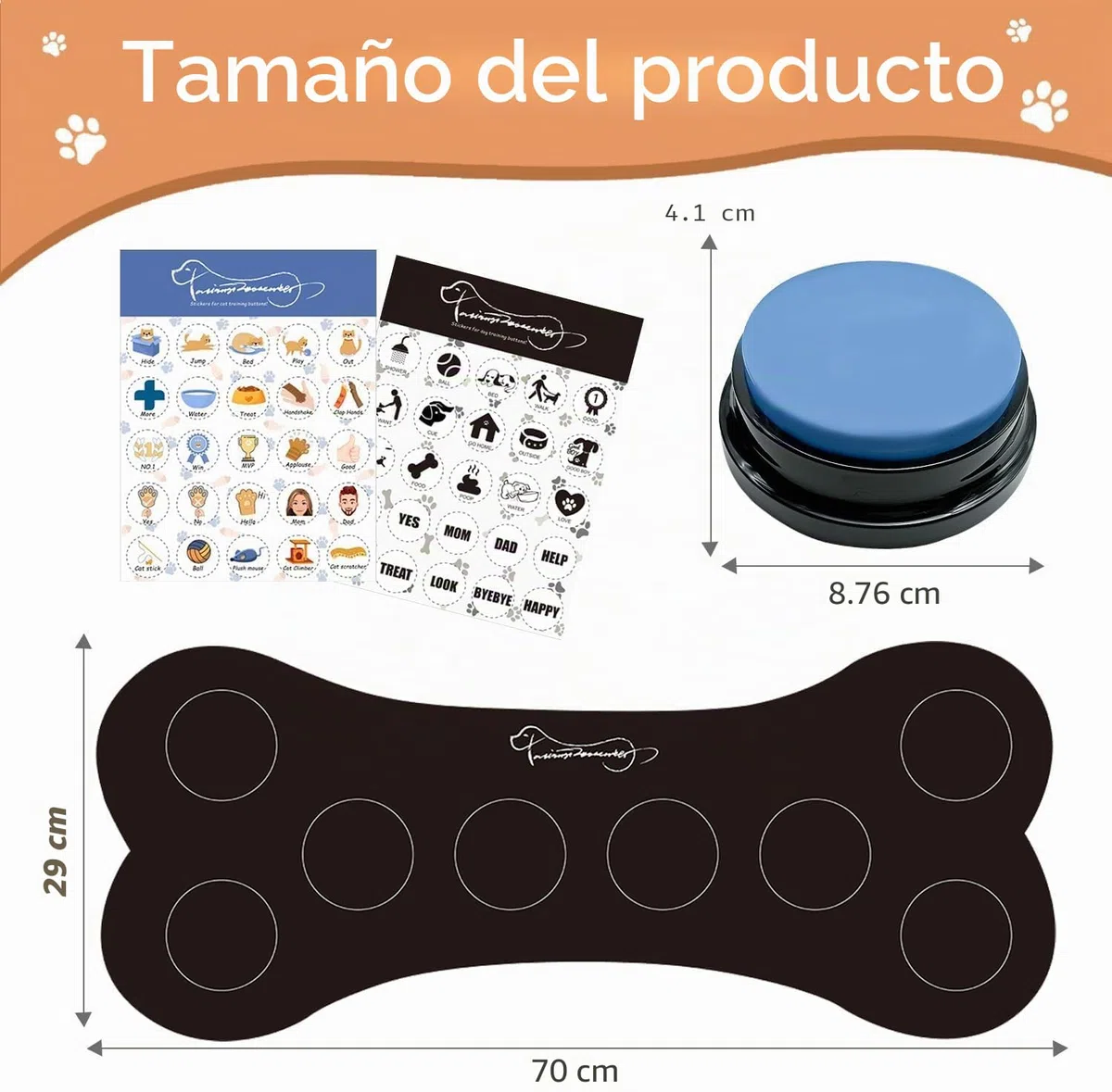 Juego de 8 botones para perros, botones para perros, botones para mascotas para comunicación, botones para escribir, incluye almohadillas, 50 pegatinas para entrenar a tu perro para enseñar a
