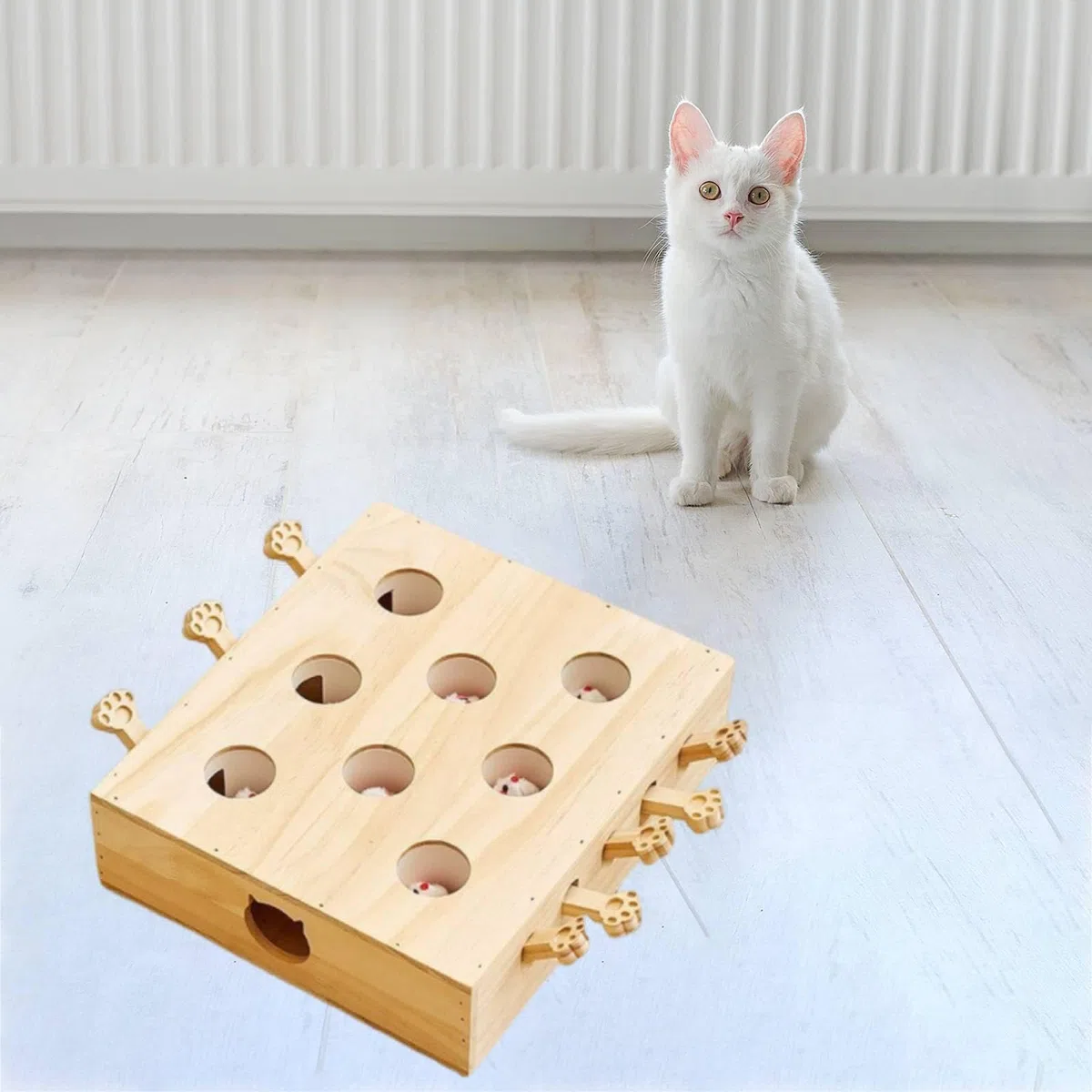 Juguete Interactivo de Madera para Gatos: Actividad Estimulante, Regalo Muy Entretenido para Mascotas, Juguete Rompecabezas, 8 Hoyos