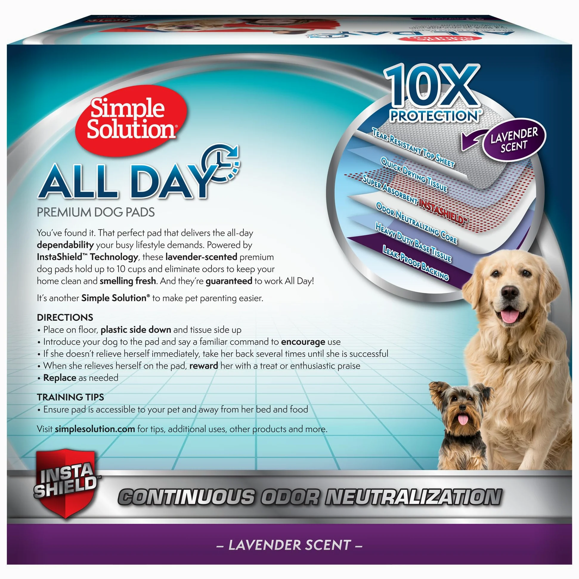 Simple Solution Almohadillas para perros Todo el día Premium 6 capas, aroma lavanda paquete de 50