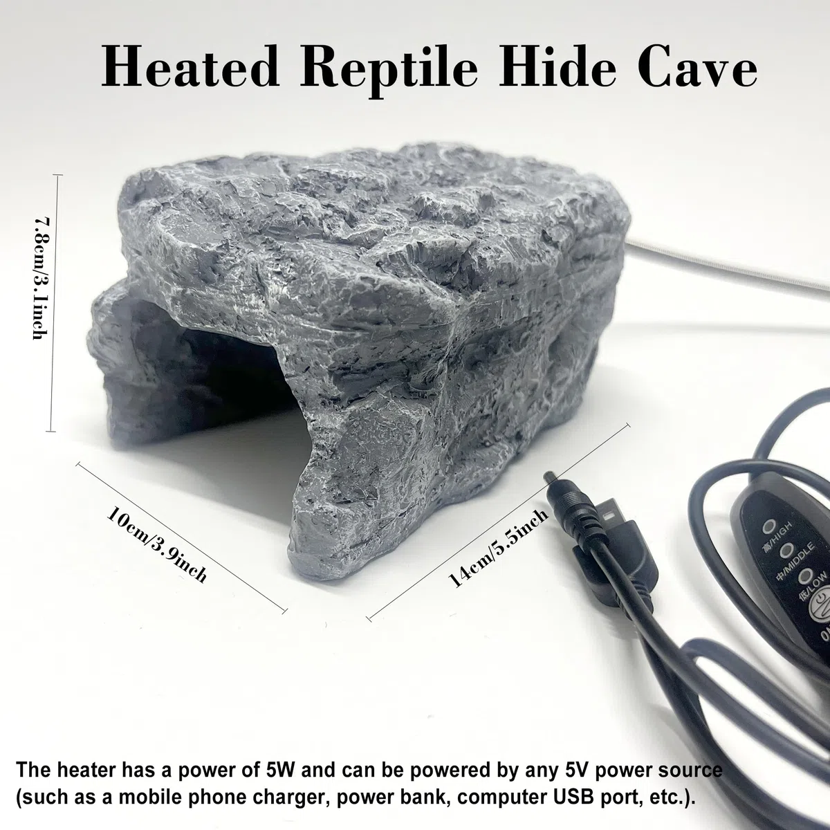 Cueva de reptiles con calefacción – Escondite de roca con temperatura ajustable, roca de calefacción con termostato para dragones barbudos, pitones de bola, gecos de leopardo y animales pequeños