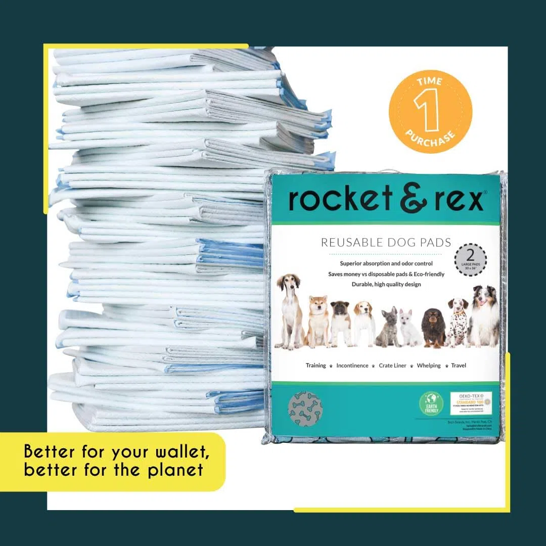 Rocket & Rex - Almohadillas para orina de Perro Lavables y Reutilizables Paquete de 2, Grande (76 x 91). Impermeable y Absorbente. Protector de colchón para Cama