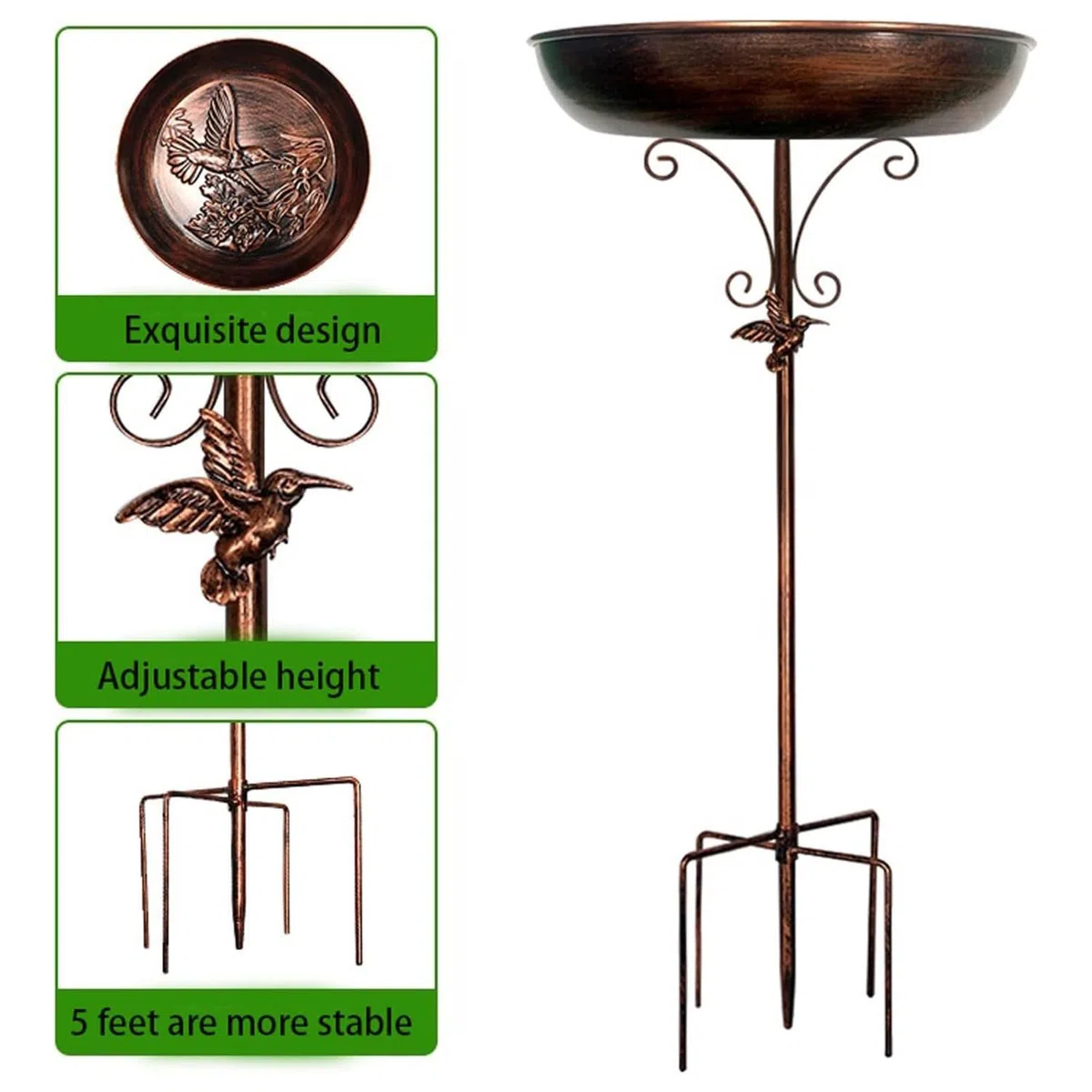 Bebedero Para Aves Exterior Para Aves De Patio | De Hierro Fundido Decorativo Con Plato Para Jardín Terraza Balcón Patio Exterior