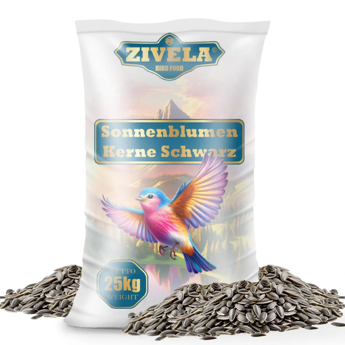 Semillas de Girasol Negras 25 kg, Zivela, para pájaros, nutrientes y sabrosas para Tus Amigos con Plumas, 25 kg de Semillas de Girasol Negras para Aves Silvestres