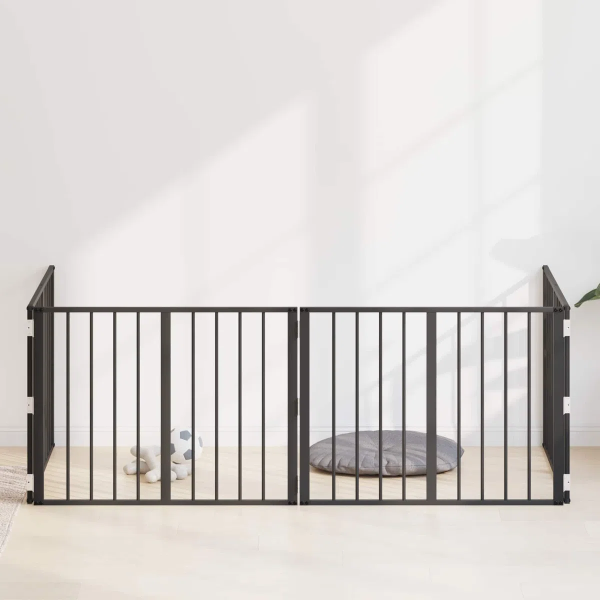 Portería para perros de acero galvanizado negro, 4 unidades de 80 x 60 cm, plegable y portátil, para cachorro y perro, como parque seguro, protección interior y exterior, valla flexible para