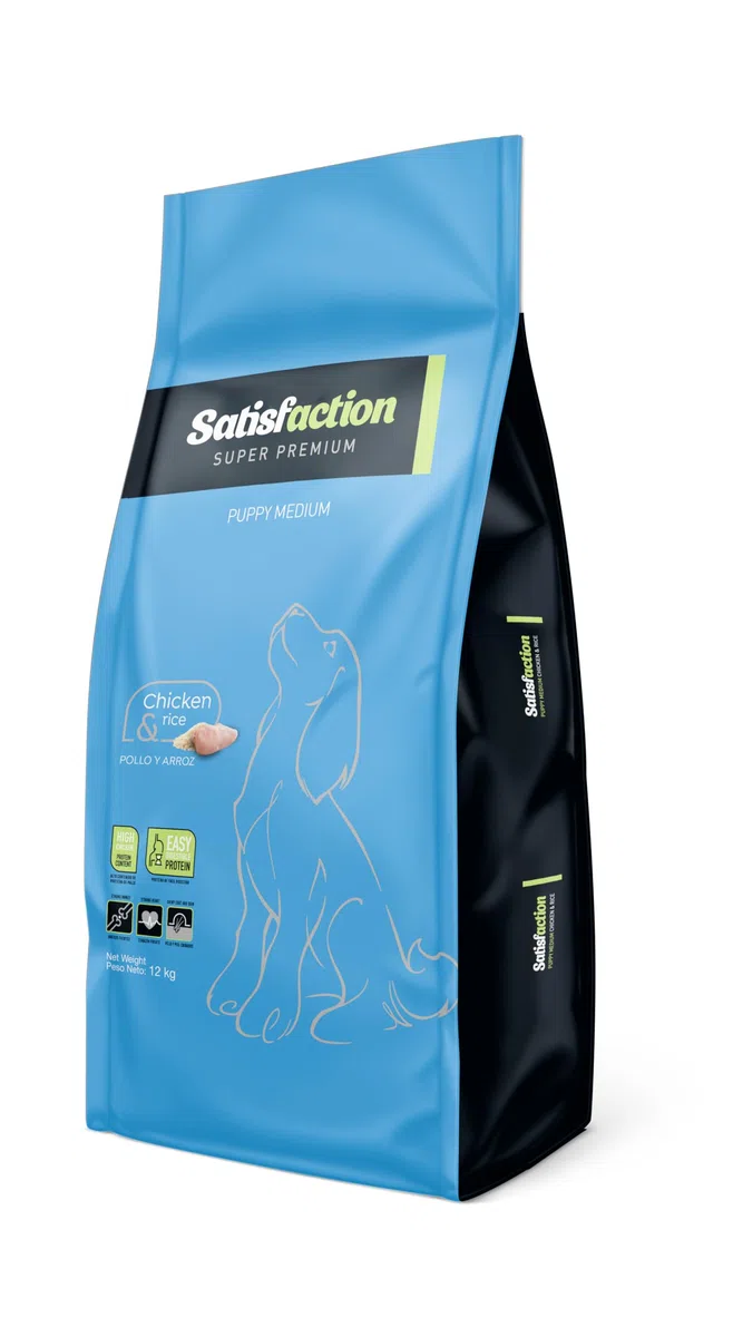 Satisfaction Puppy Medium 12 KG, pienso para Cachorros hasta los 14 Meses, de Razas Medianas, Comida para Cachorros de 10 a 25 kg, con Pollo Fresco y arroz - Saco de 12 Kg
