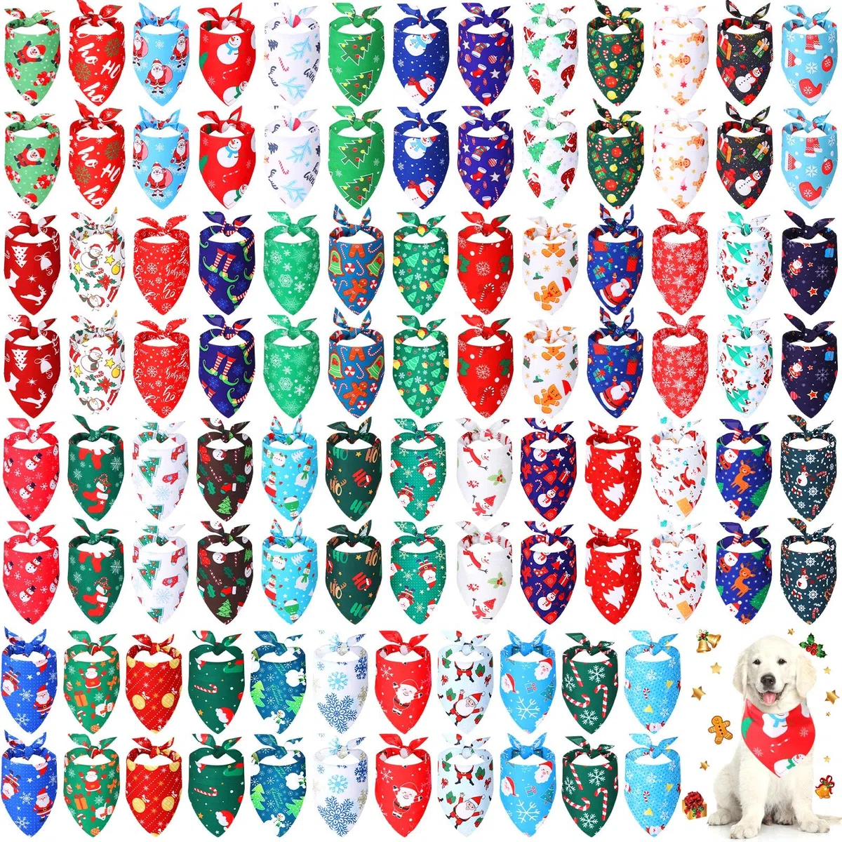 100 Bandanas de Navidad para Perros, a Granel, Bufanda Triangular para Mascotas, Baberos de muñeco de Nieve, Papá Noel, Copo de Nieve, Bandana Suave para Perro, Accesorios para Disfraz de Mascota de