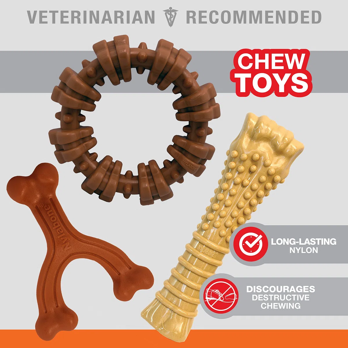 Nylabone Power Chew - Paquete de Juguetes para Perros Favoritos de los Clientes, Juguetes indestructibles para masticadores agresivos, 3 Formas y sabores, Mezcla de sabores, Grande/Gigante (3
